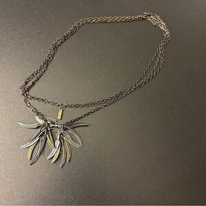 JewelMint Festival layered necklace Tri-colored Black Copper Gold feathers